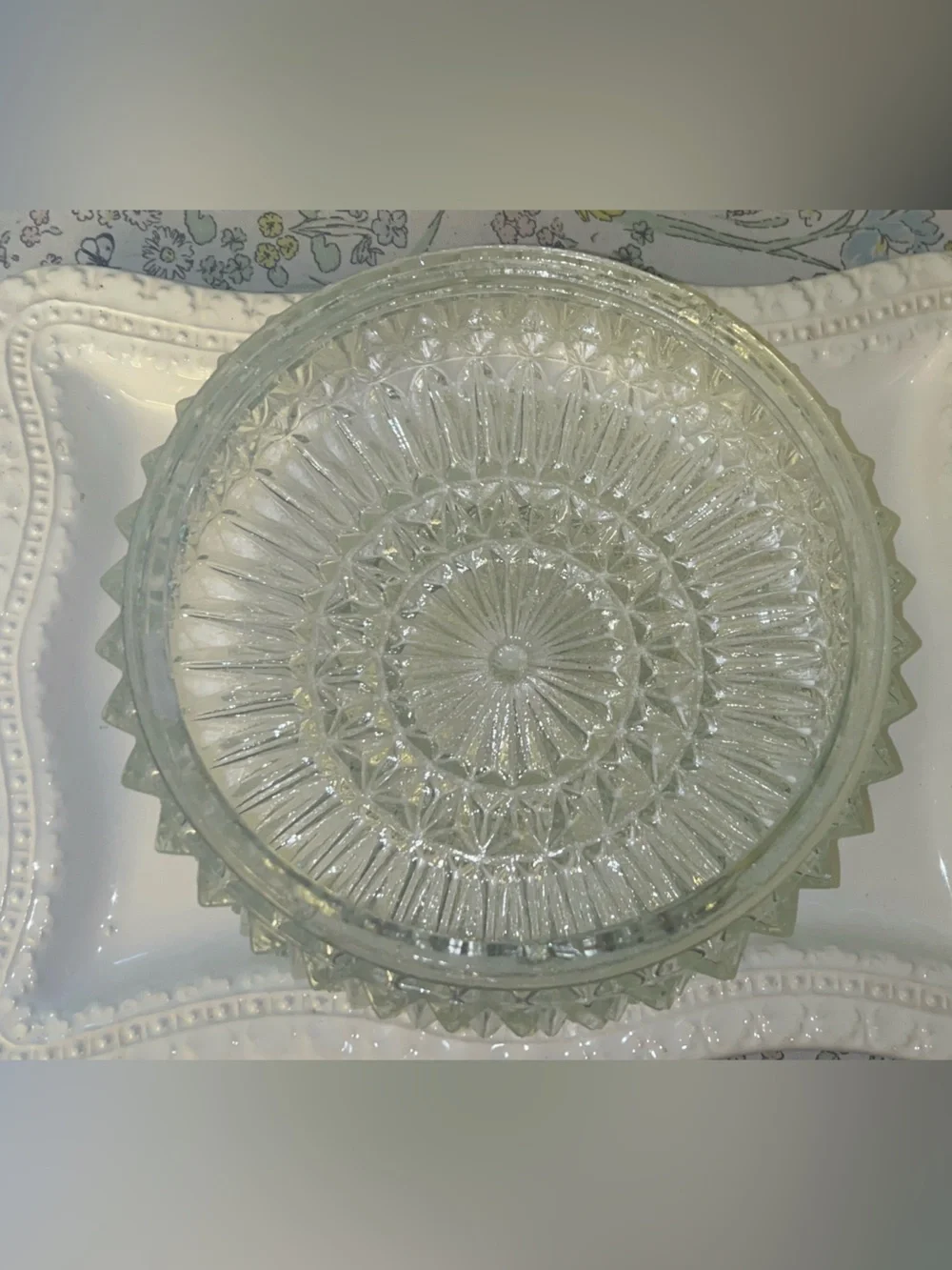 Vintage clear pressed glass flush mount ceiling light fixture dome